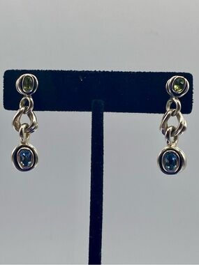 David Wysor Sterling Silver Aquamarine & Peridot Dangle Earrings